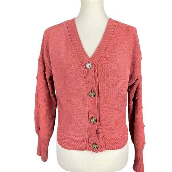Moon & Madison Cardigan Sweater Size M V-Neck Mauve Pink Textured Button Down - Picture 2 of 9